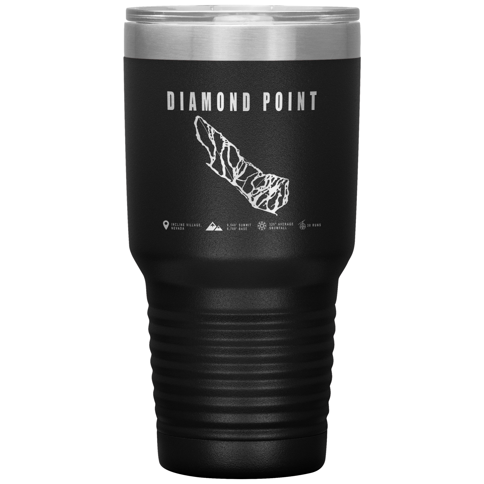 Diamond Point, Nevada Ski Trail Map 30oz Tumbler - Powderaddicts