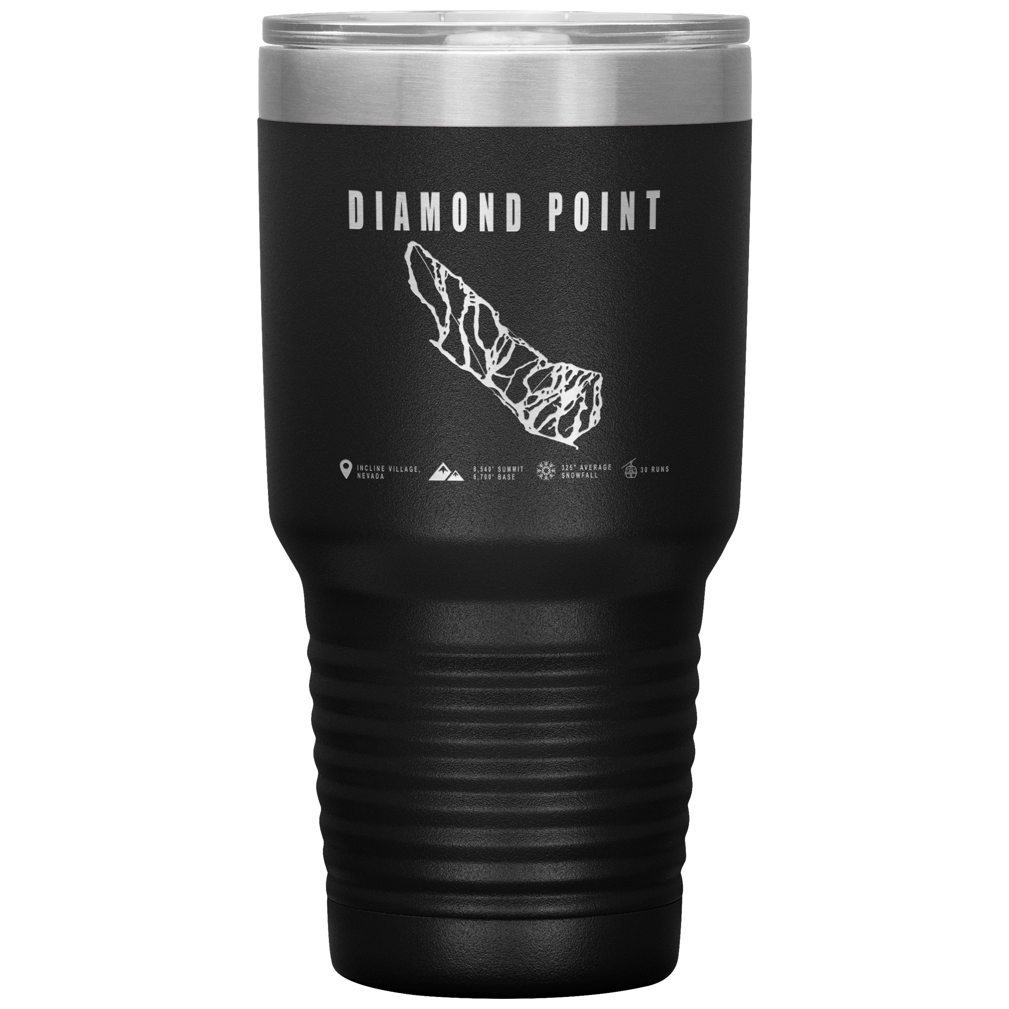 Diamond Point, Nevada Ski Trail Map 30oz Tumbler - Powderaddicts
