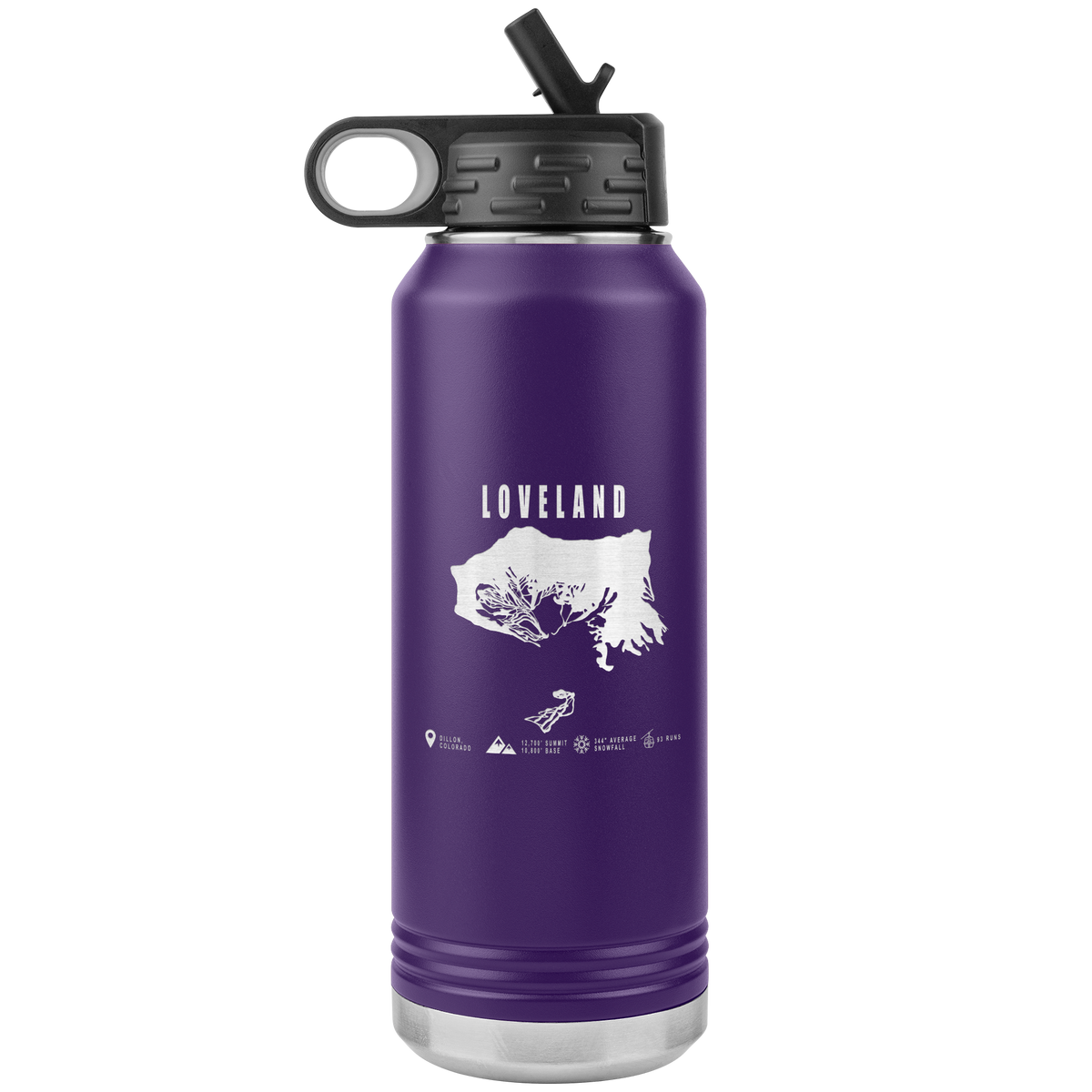 Loveland Colorado Ski Trail Map 32oz Water Bottle Tumbler - Powderaddicts