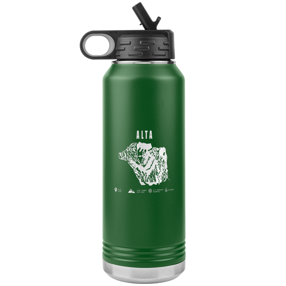 Alta,Utah Ski Trail Map 32oz Water Bottle Tumbler - Powderaddicts