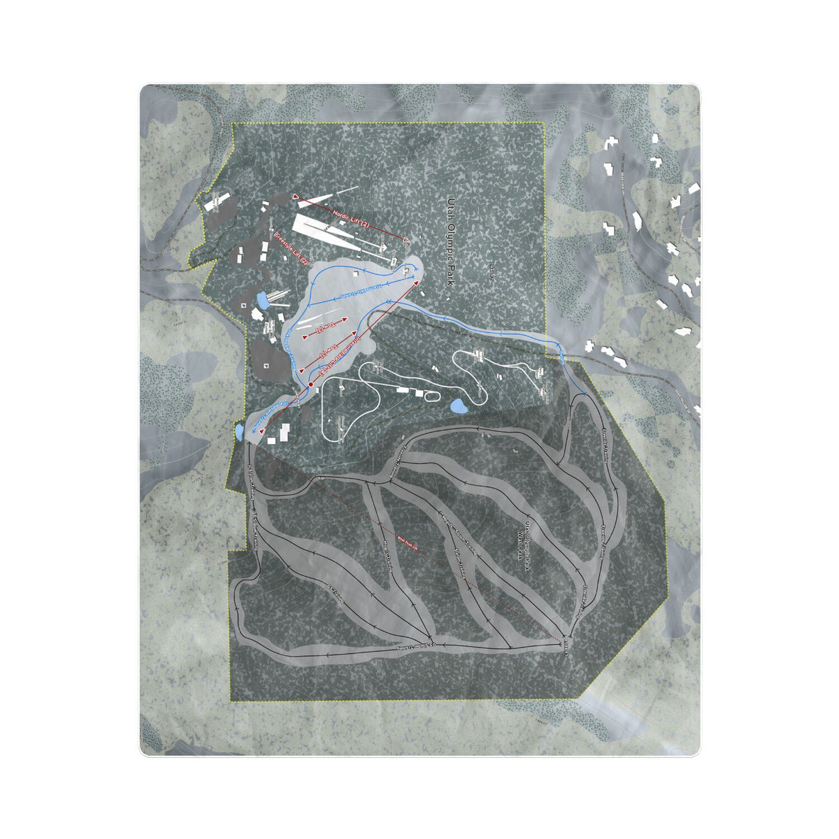 Olympic Park, Utah Ski Resort Map Printed Beach Towel - Powderaddicts