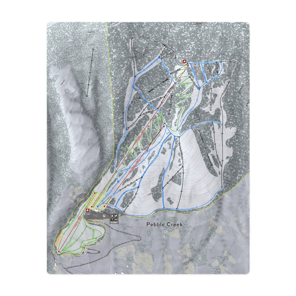 Pebble Creek, Idaho Ski Resort Map Printed Beach Towel - Powderaddicts