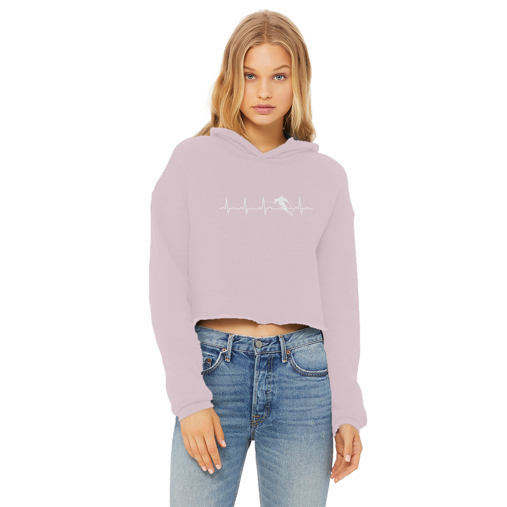 Ski Heartbeat Ladies Cropped Raw Edge Hoodie - Powderaddicts