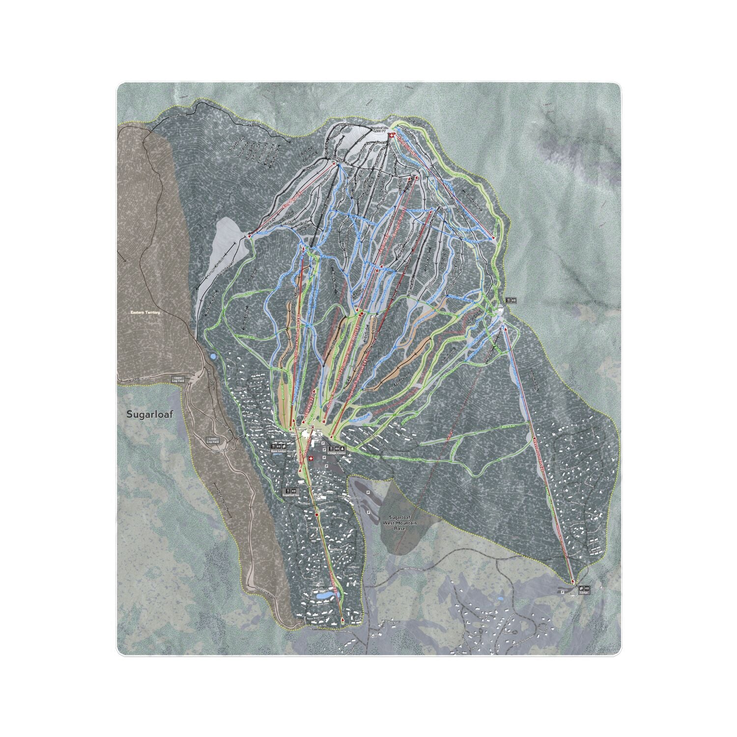 Sugarloaf, Maine Ski Resort Map Printed Beach Towel - Powderaddicts