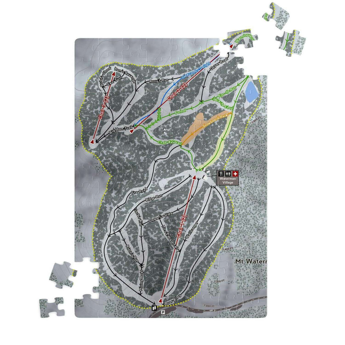 Mt. Waterman, California Ski Trail Map Puzzle - Powderaddicts