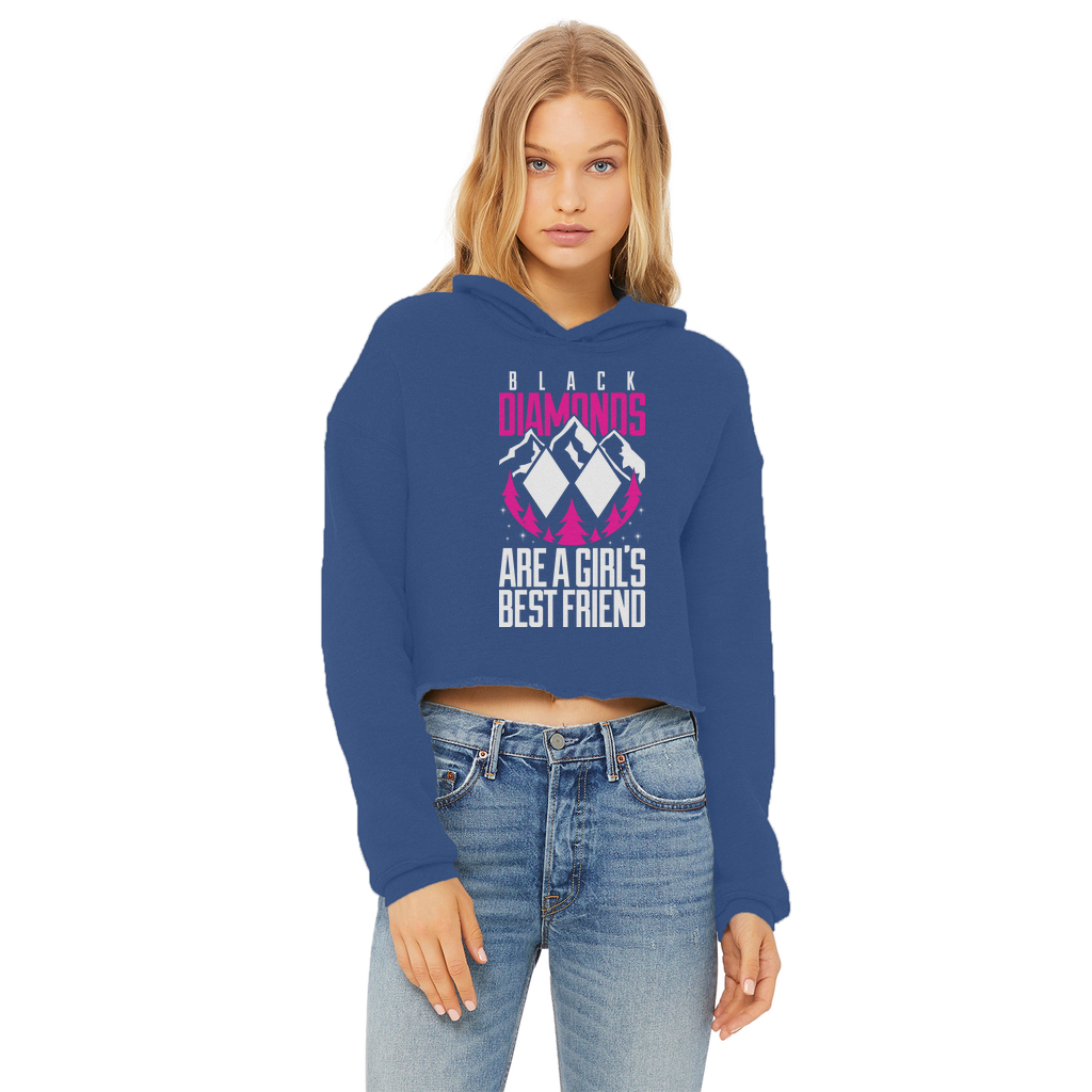 Black Diamonds Are A Girls Best Friens Ladies Cropped Raw Edge Hoodie - Powderaddicts