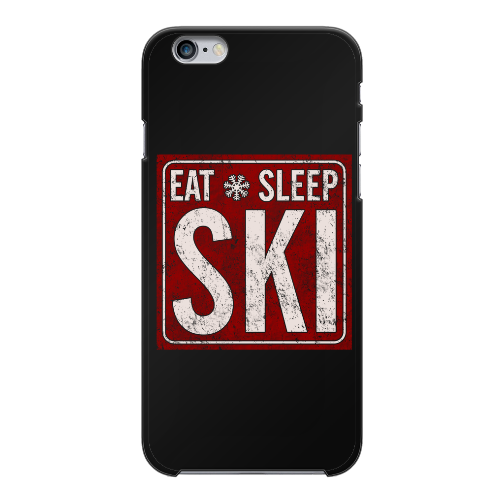 Eat Sleep Ski Back Printed Black Hard Phone Case - Powderaddicts