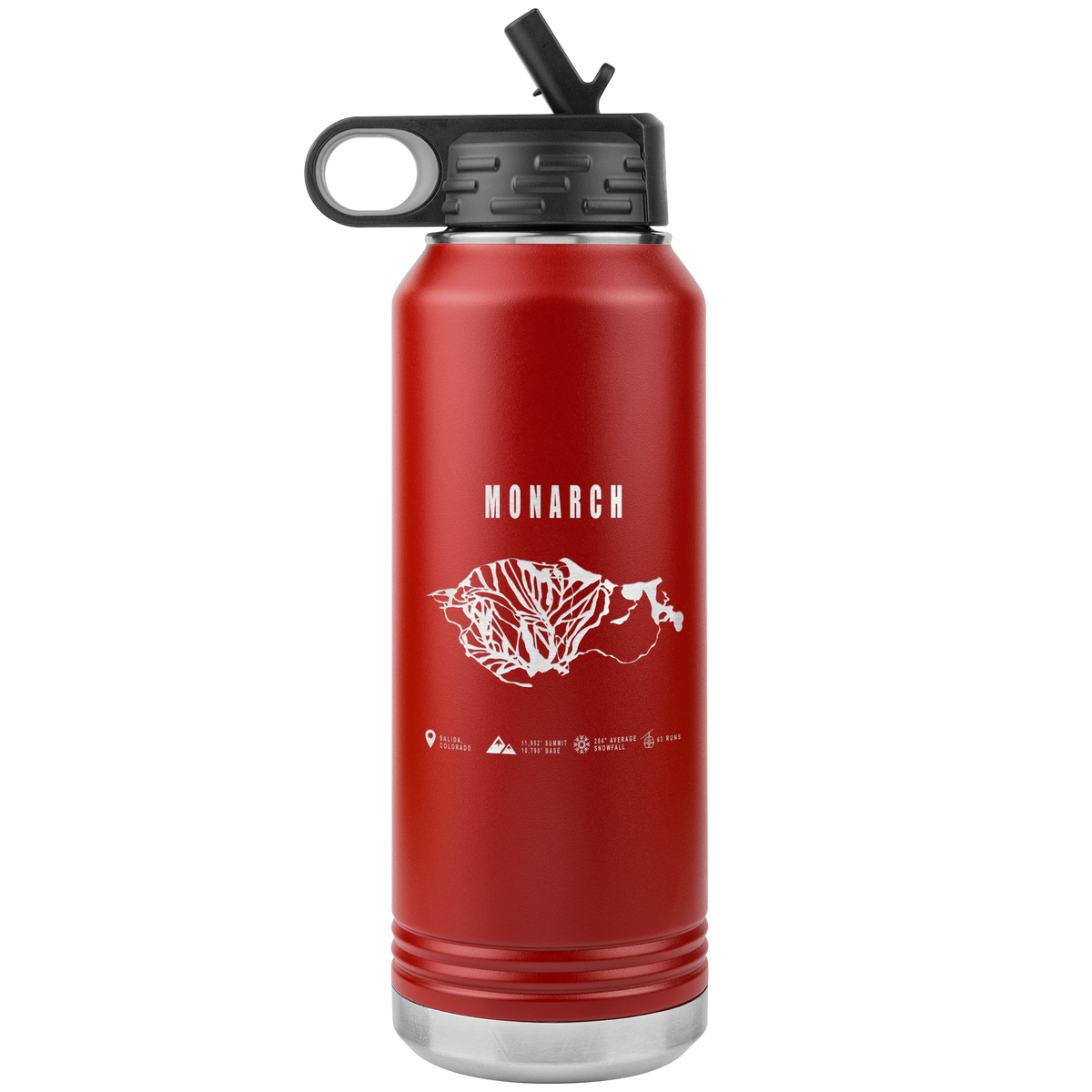 Monarch Colorado Ski Trail Map 32oz Water Bottle Tumbler - Powderaddicts