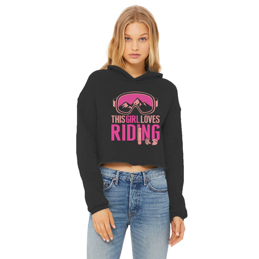 This Girl Loves Riding Ladies Cropped Raw Edge Hoodie - Powderaddicts