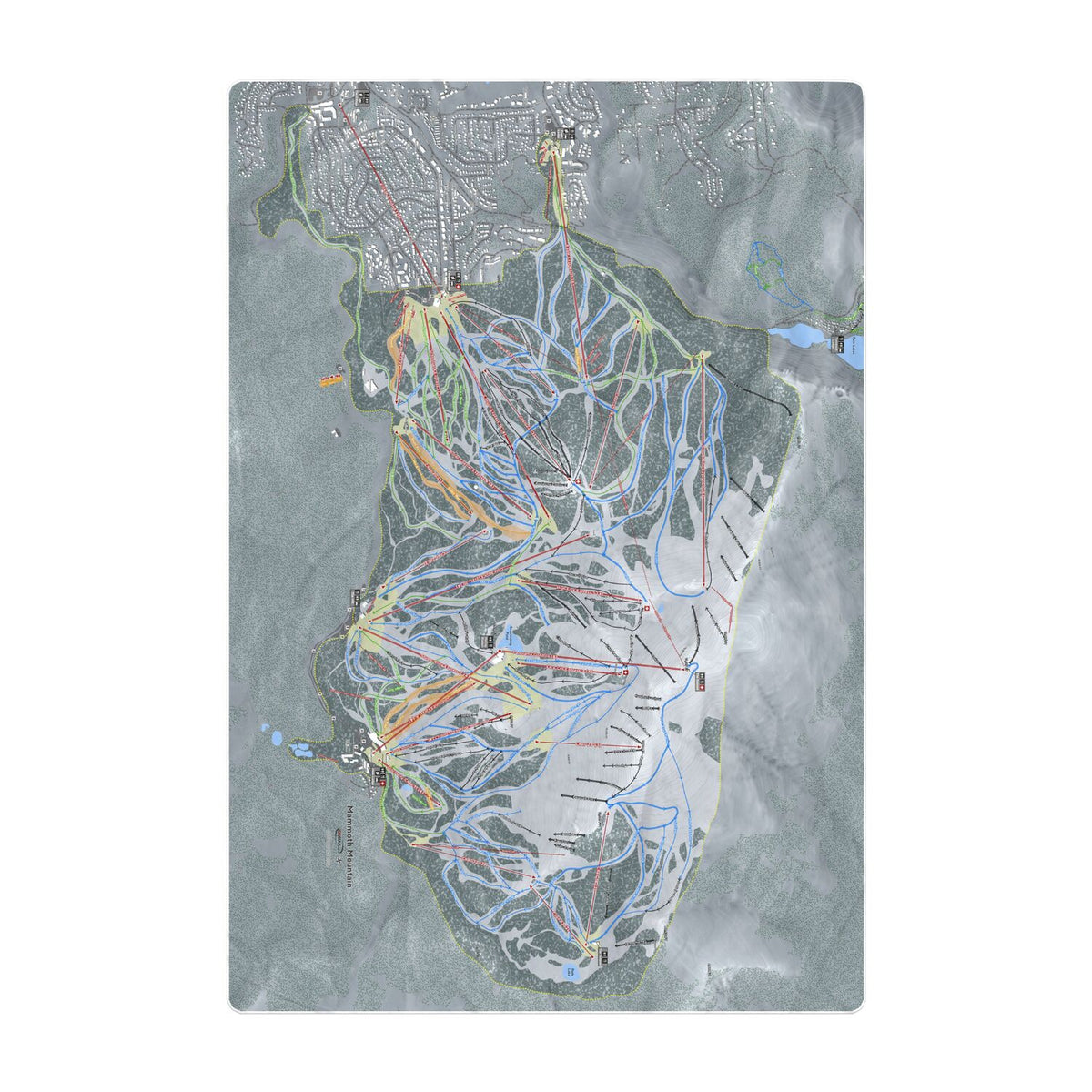 Mammoth Mountain, California Ski Resort Map Printed Beach Towel