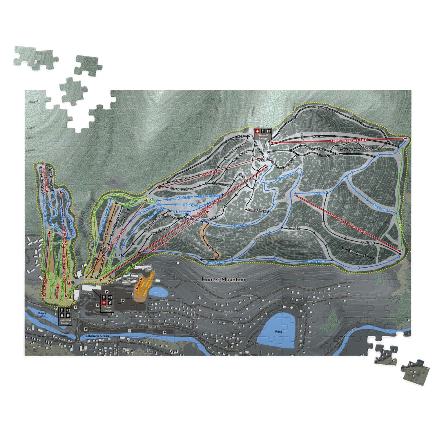 Hunter Mountain New York Ski Trail Map Puzzles - Powderaddicts
