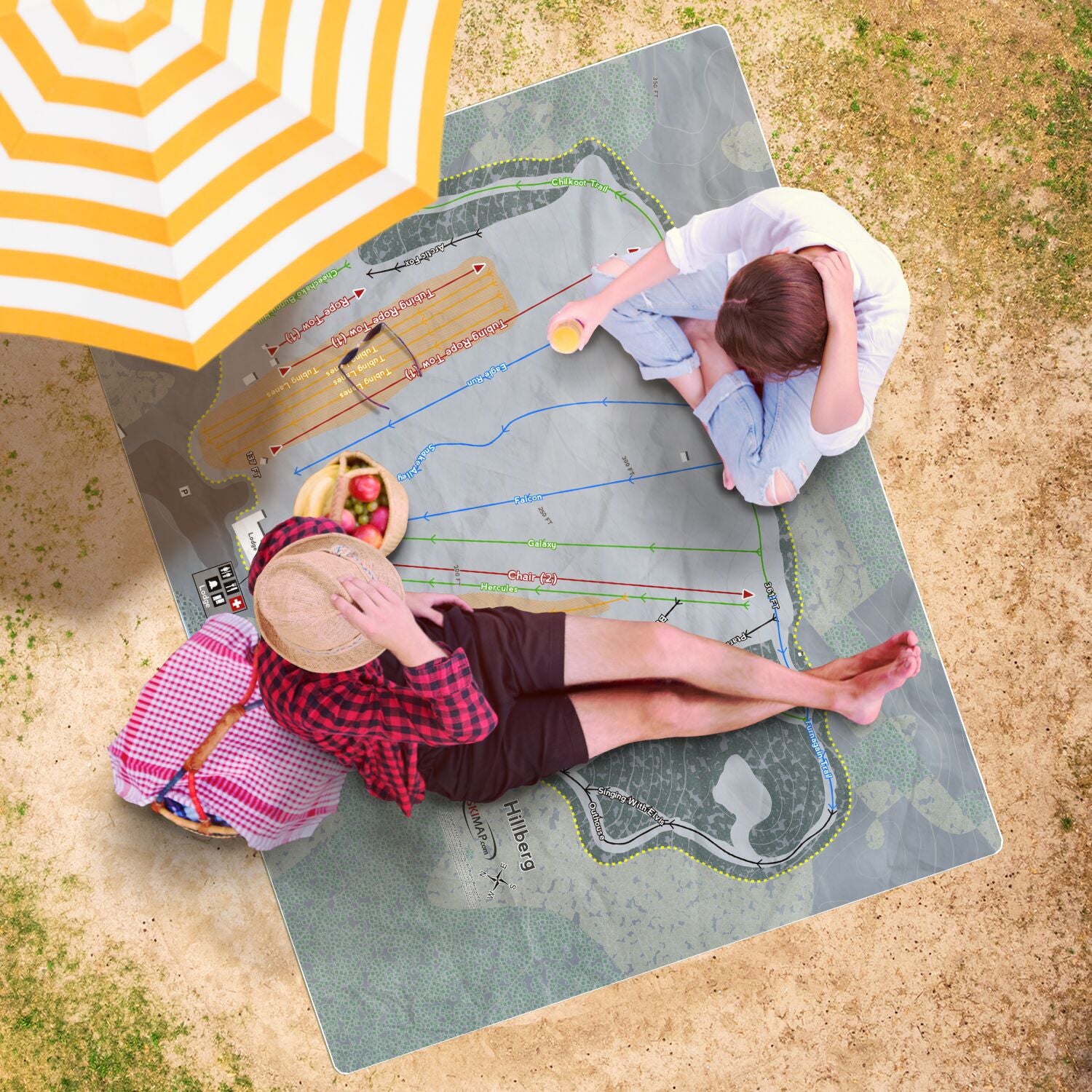 Hillberg, Alaska Ski Resort Map Printed Beach Towel - Powderaddicts