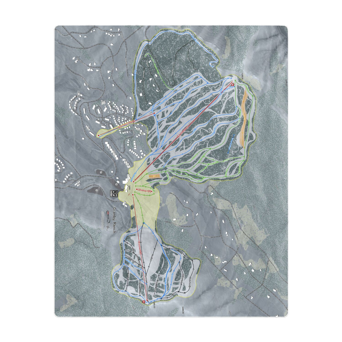 Granby Ranch, Colorado Ski Resort Map Printed Beach Towel - Powderaddicts