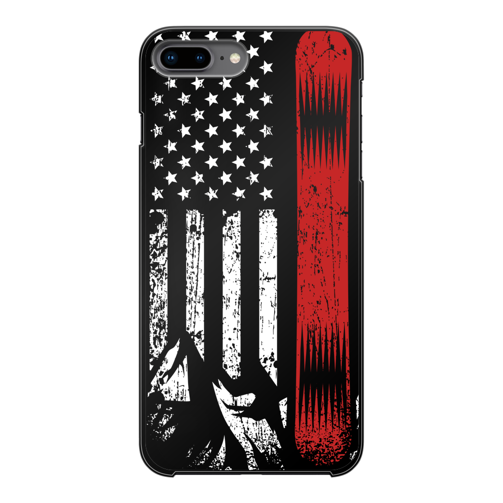 USA Snowboard Flag Thin Red Line Black Hard Phone Case - Powderaddicts