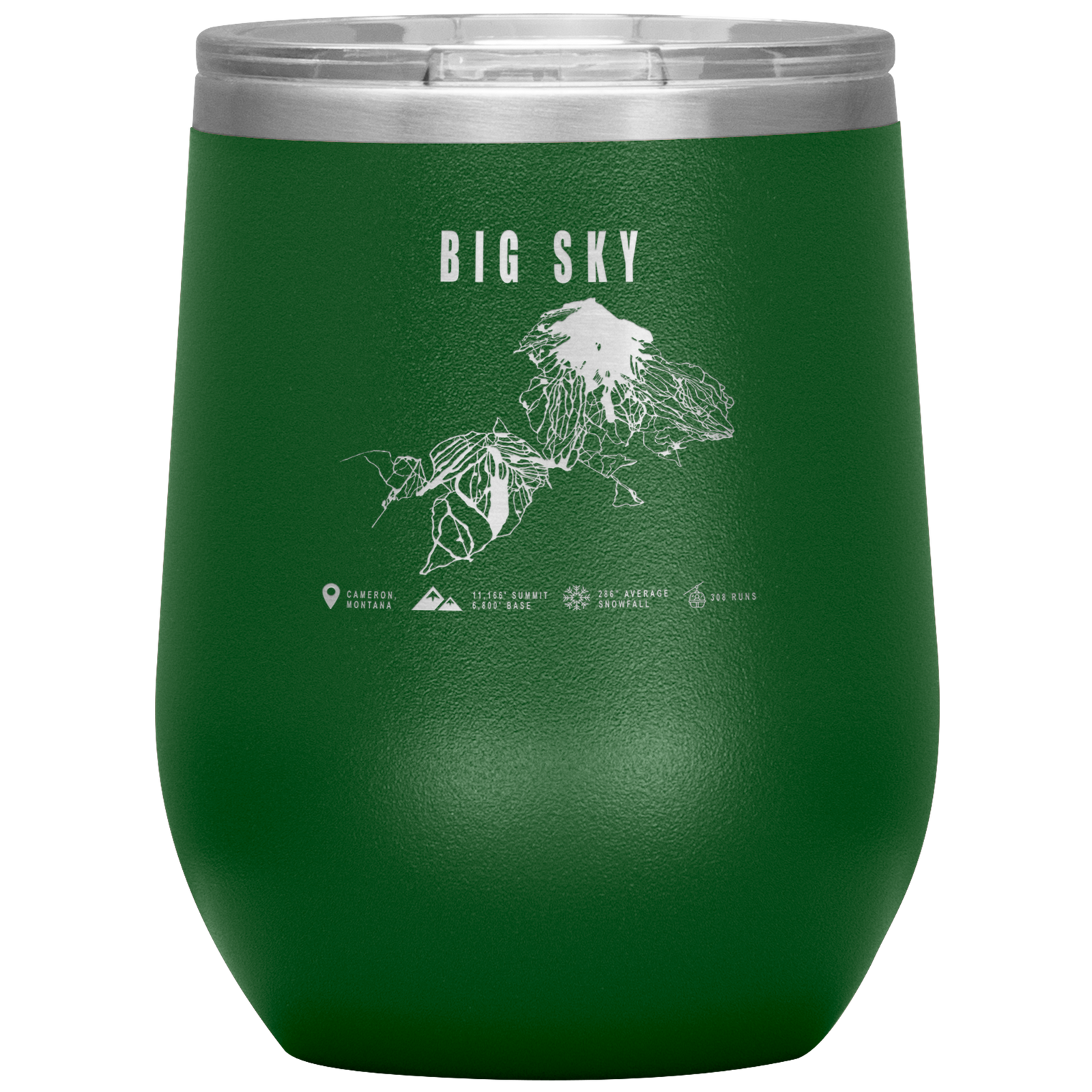 Big Sky Montana Ski Trail Map Wine 12oz Tumbler - Powderaddicts