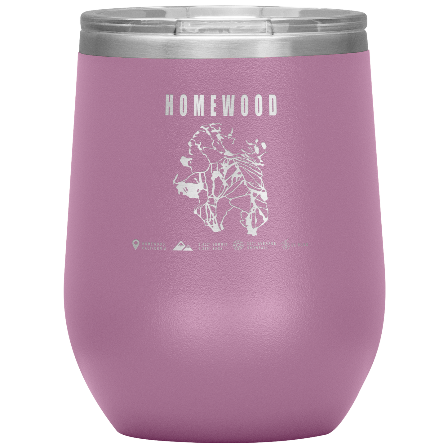 Homewood, California Ski Trail Map Wine 12oz Tumbler - Powderaddicts