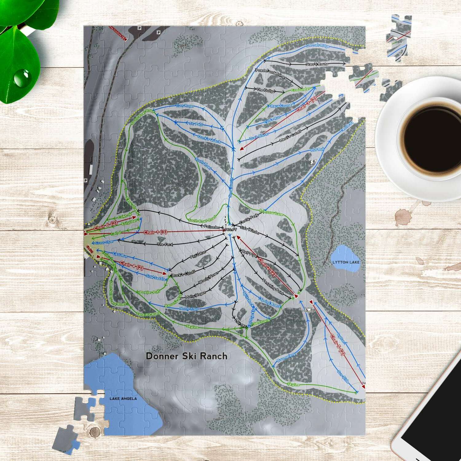 Donner Ski Ranch, California Ski Trail Map Puzzle - Powderaddicts