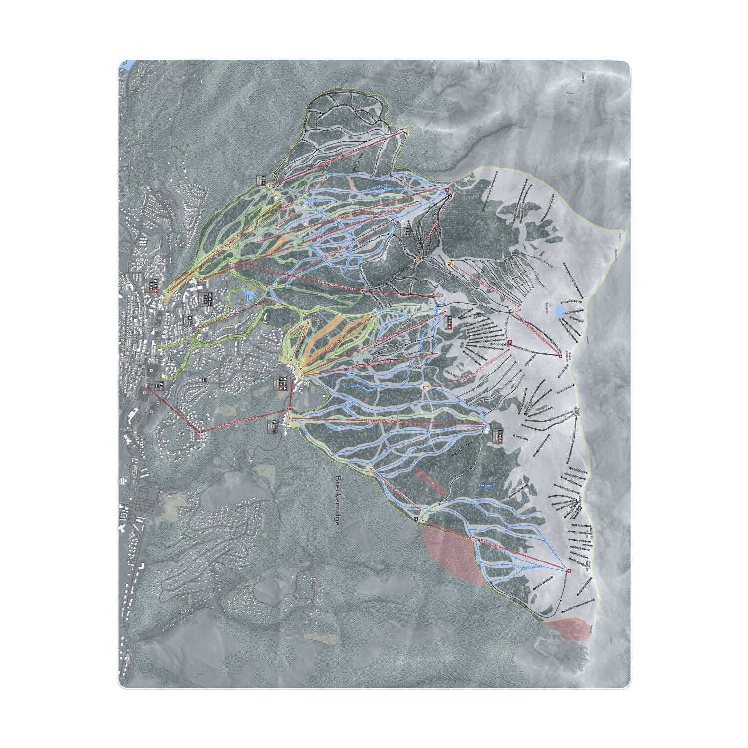 Breckenridge, Colorado Ski Resort Map Printed Beach Towel - Powderaddicts