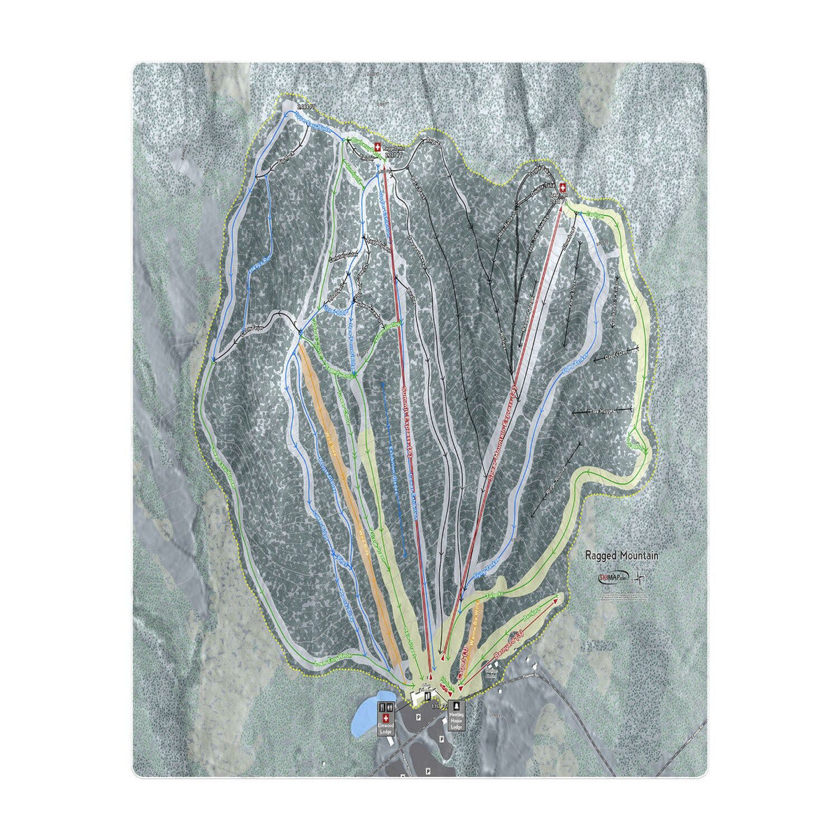 Ragged Mountain, New Hampshire Ski Resort Map Printed Beach Towel - Powderaddicts