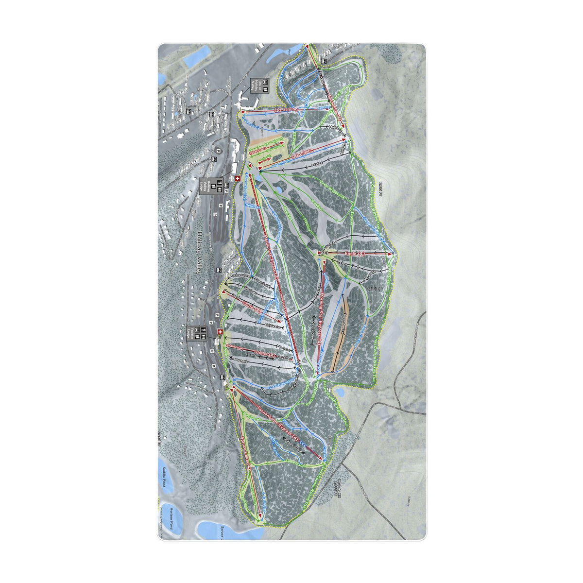 Holiday Valley, New York Ski Resort Map Printed Beach Towel - Powderaddicts