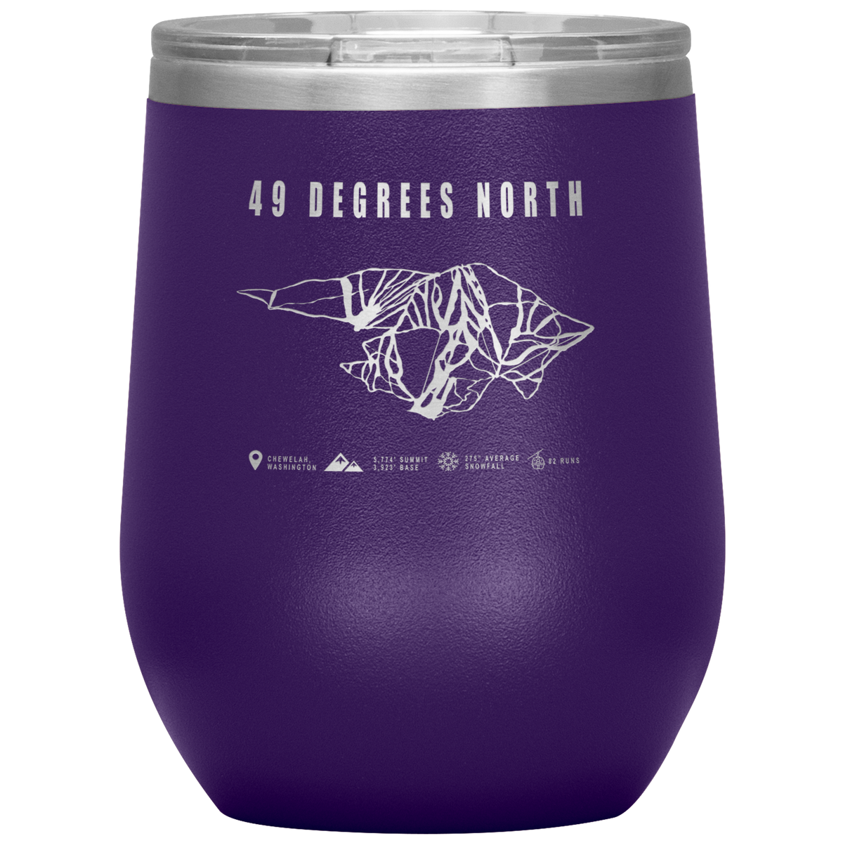 49 Degrees North, Washington Ski Trail Map Wine 12oz Tumbler - Powderaddicts