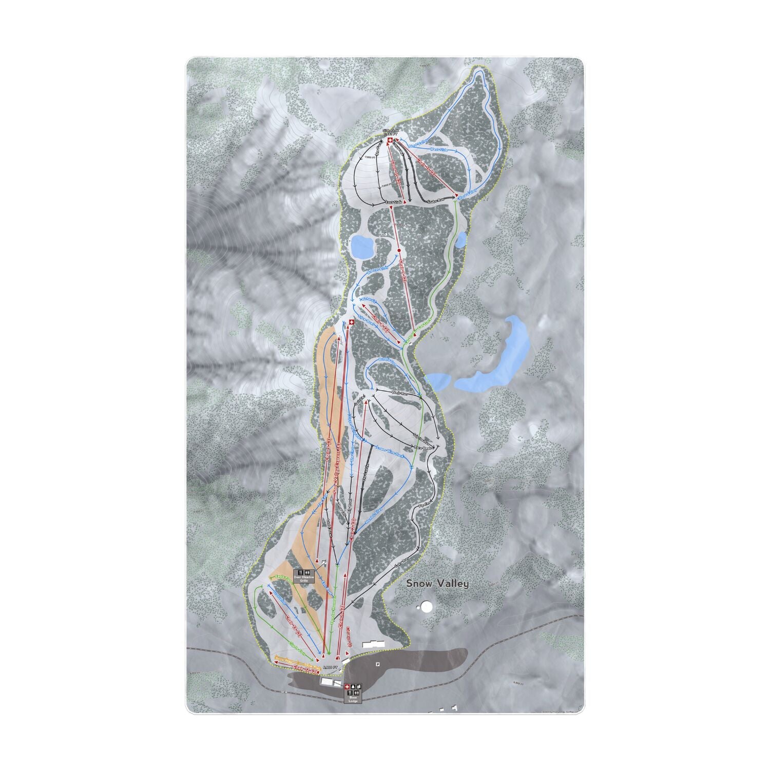 Snow Valley, California Ski Resort Map Printed Beach Towel - Powderaddicts