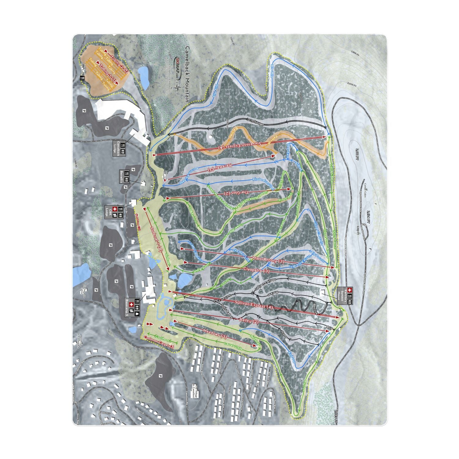 Camelback Mountain, Pennsylvania Ski Resort Map Printed Beach Towel