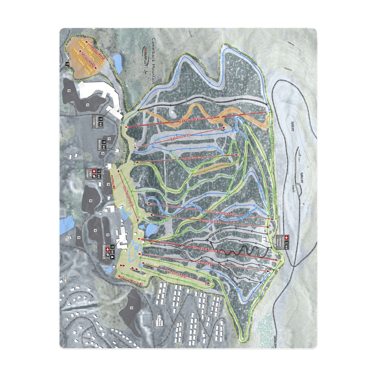 Camelback Mountain, Pennsylvania Ski Resort Map Printed Beach Towel - Powderaddicts