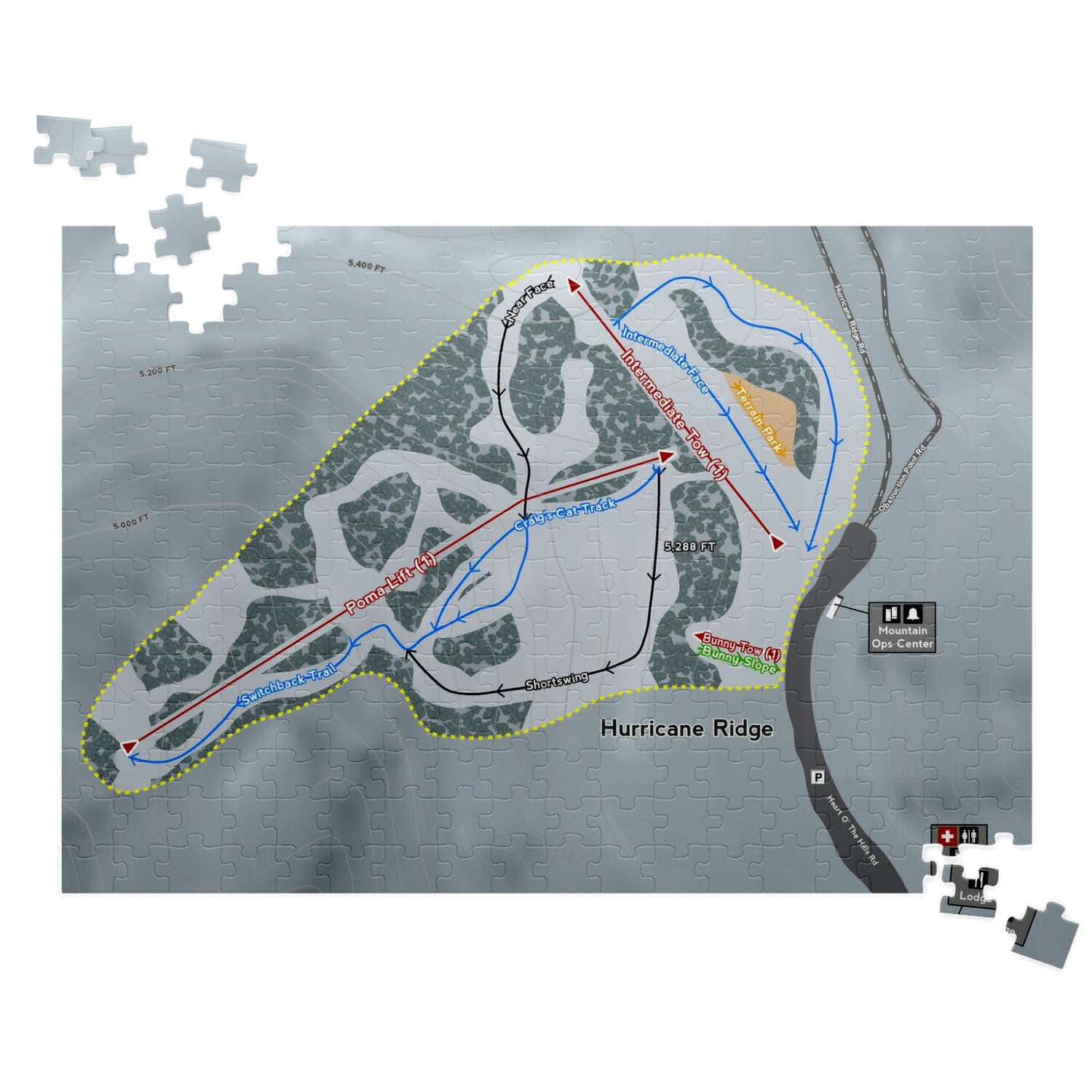 Hurricane Ridge Washington Ski Map Resort Puzzle - Powderaddicts