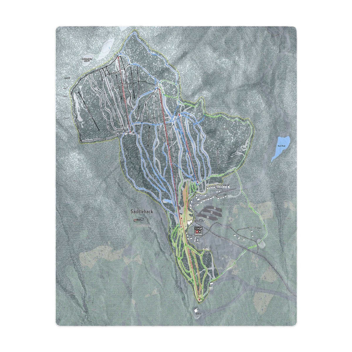 Saddleback, Maine Ski Resort Map Printed Beach Towel - Powderaddicts