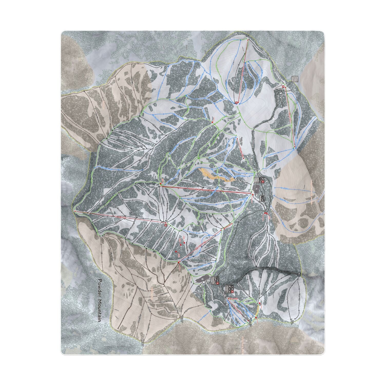 Powder Mountain, Utah Ski Resort Map Printed Beach Towel - Powderaddicts