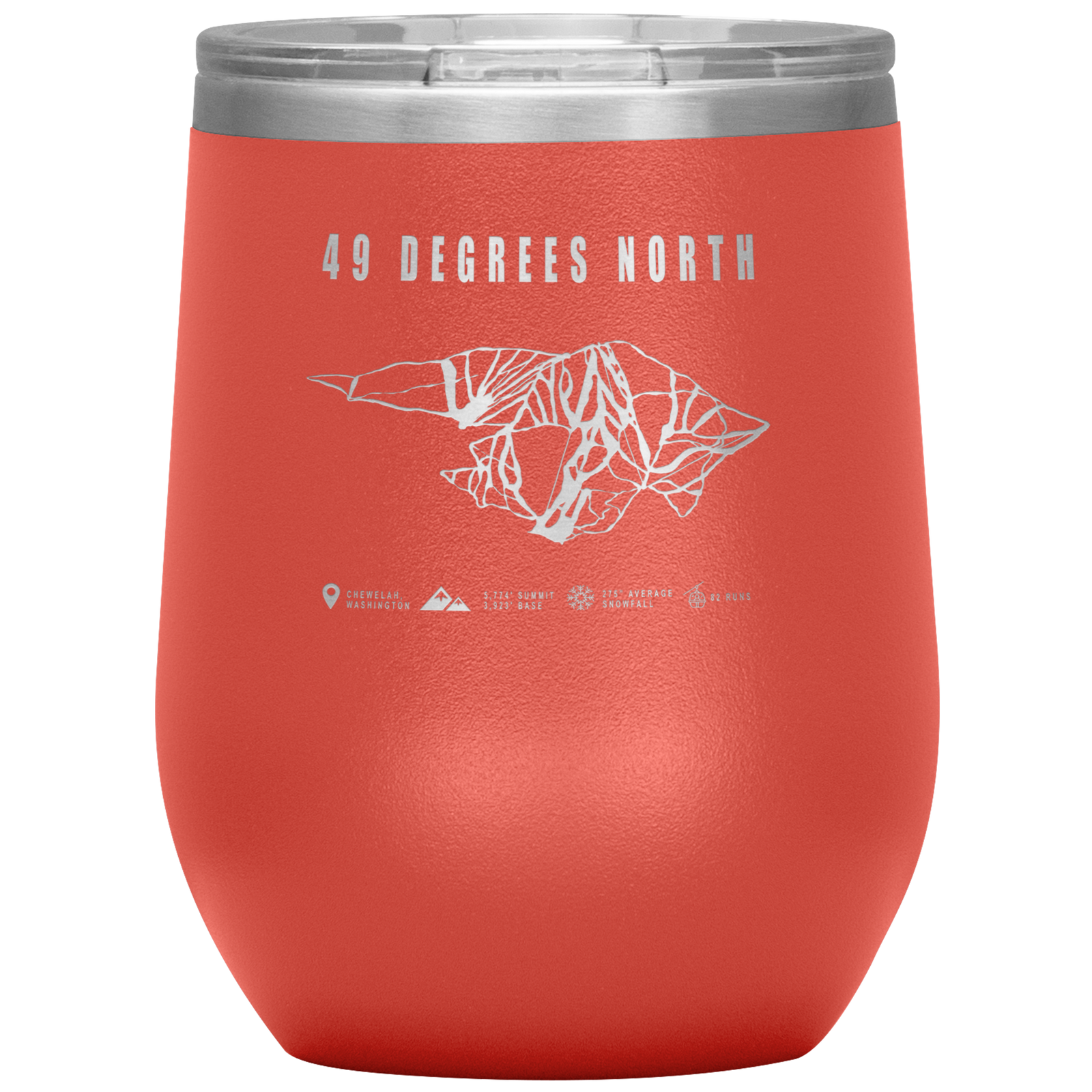 49 Degrees North, Washington Ski Trail Map Wine 12oz Tumbler - Powderaddicts