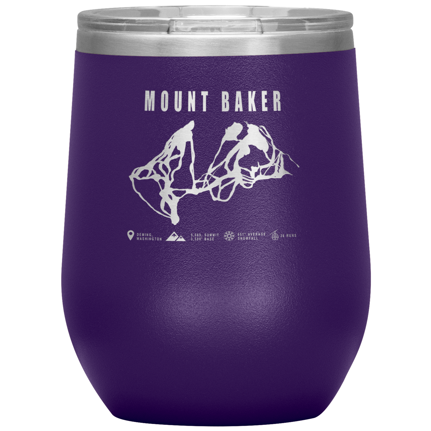 Mount Baker, Washington Ski Trail Map Wine 12oz Tumbler - Powderaddicts
