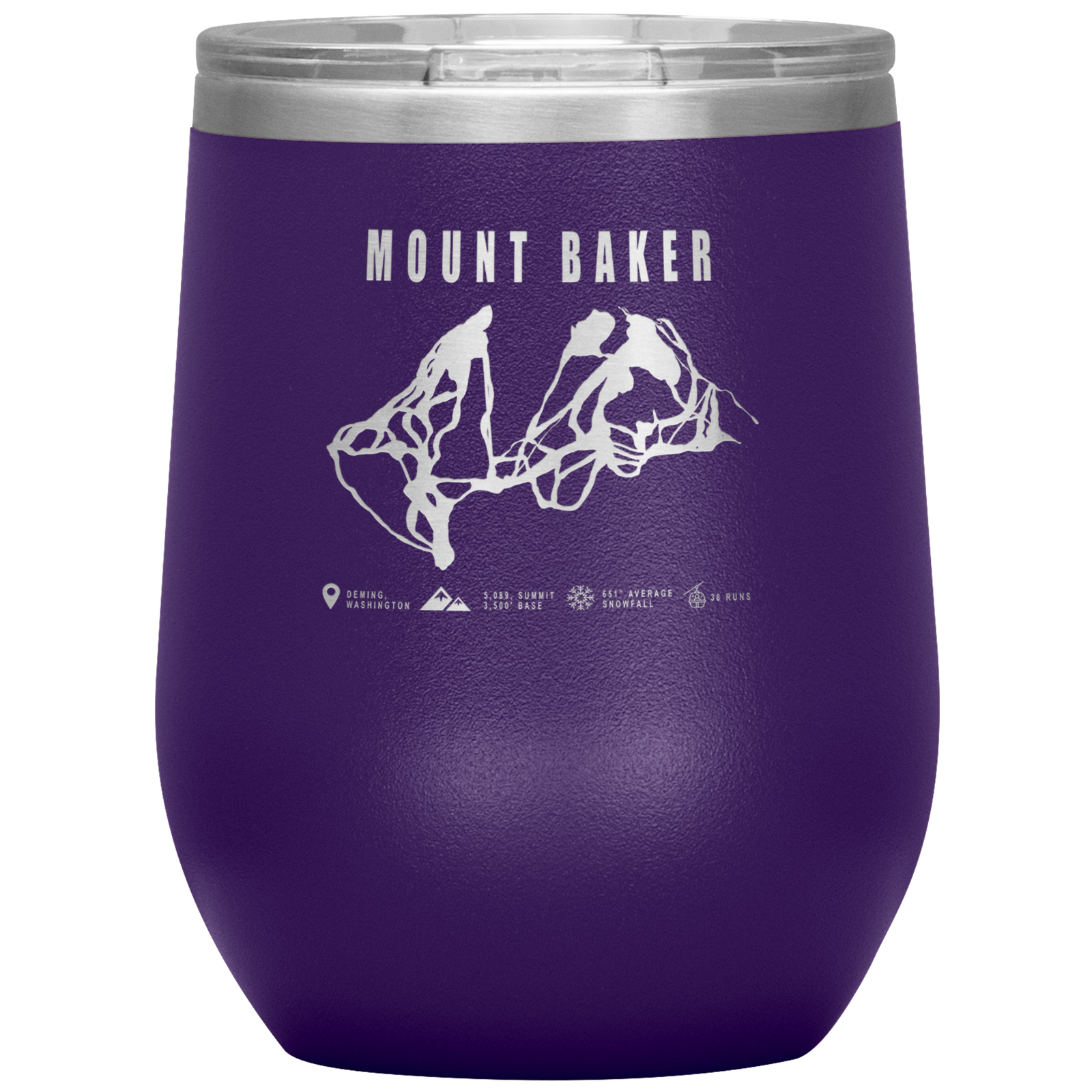 Mount Baker, Washington Ski Trail Map Wine 12oz Tumbler - Powderaddicts