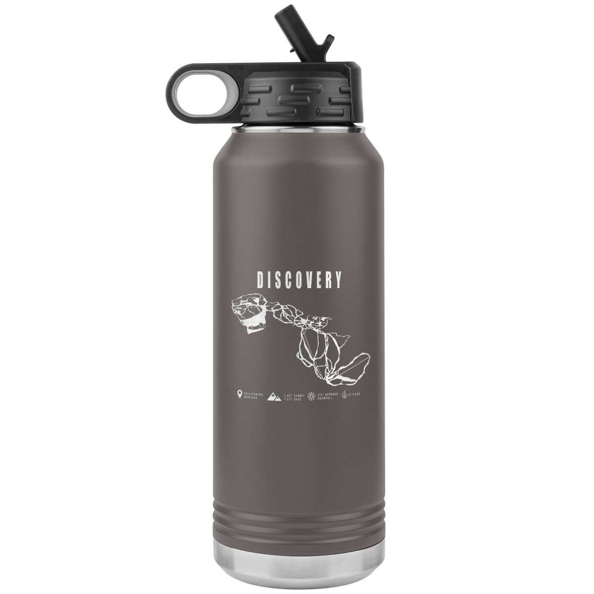 Discovery Montana Ski Trail Map 32oz Water Bottle Tumbler - Powderaddicts