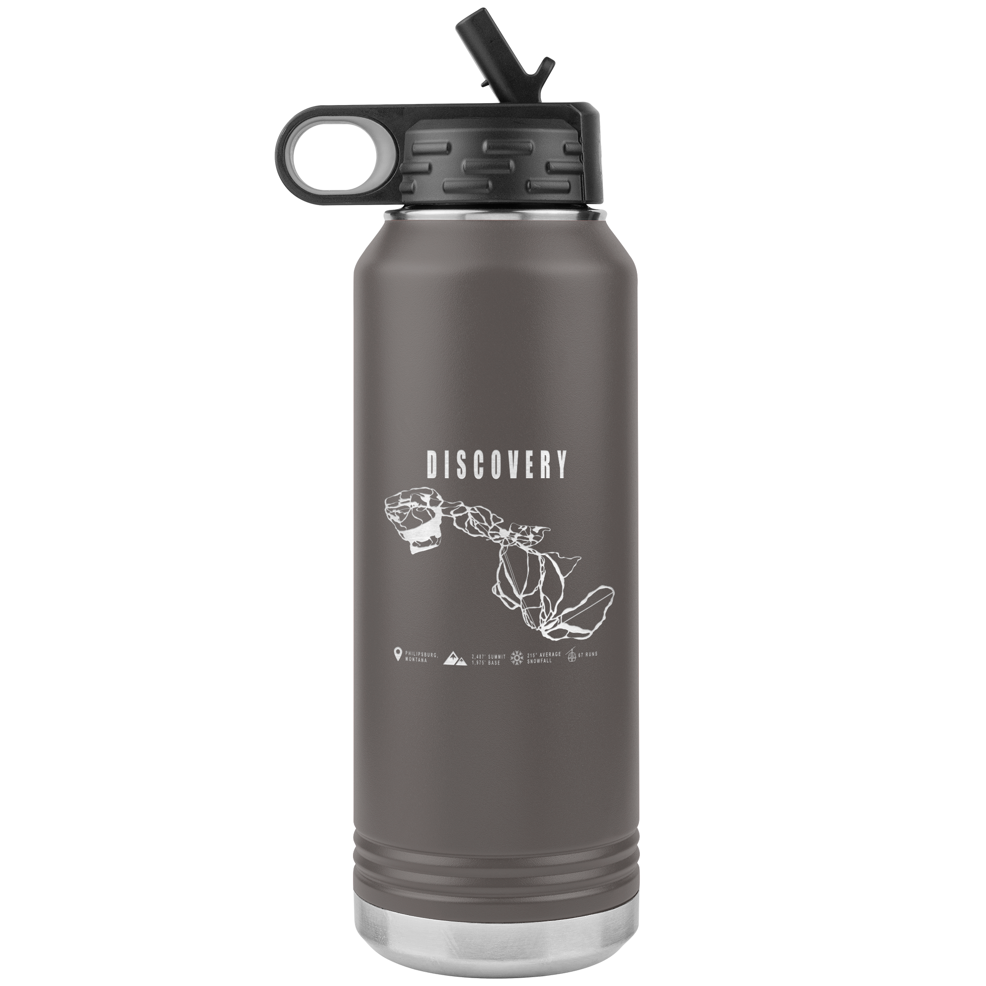 Discovery Montana Ski Trail Map 32oz Water Bottle Tumbler - Powderaddicts