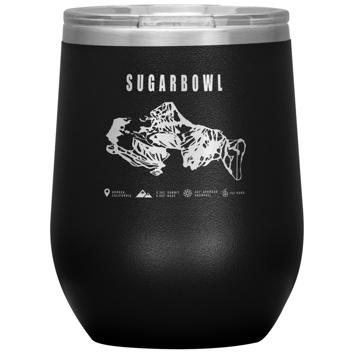 Sugarbowl, California Ski Trail Map Wine 12oz Tumbler - Powderaddicts