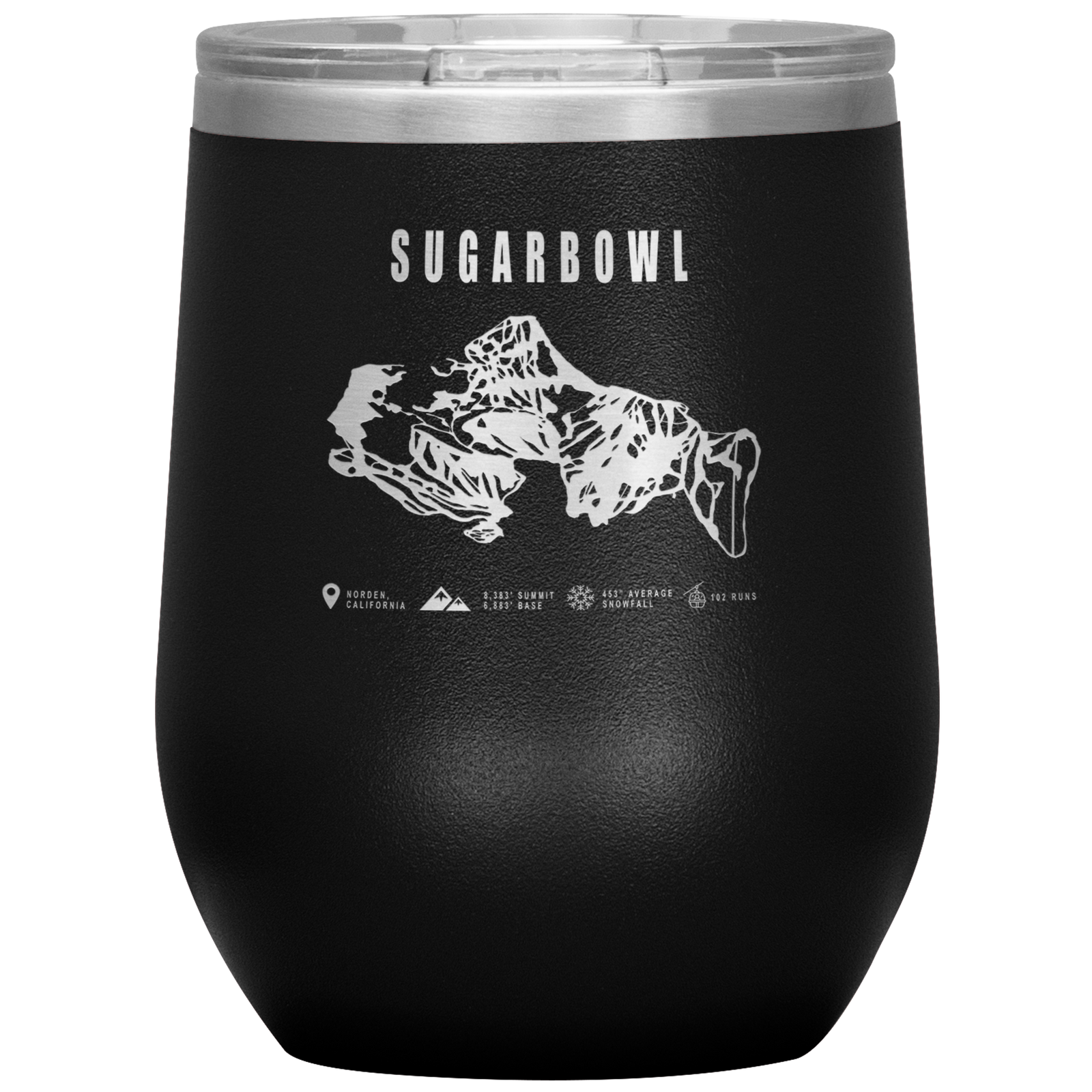 Sugarbowl, California Ski Trail Map Wine 12oz Tumbler - Powderaddicts