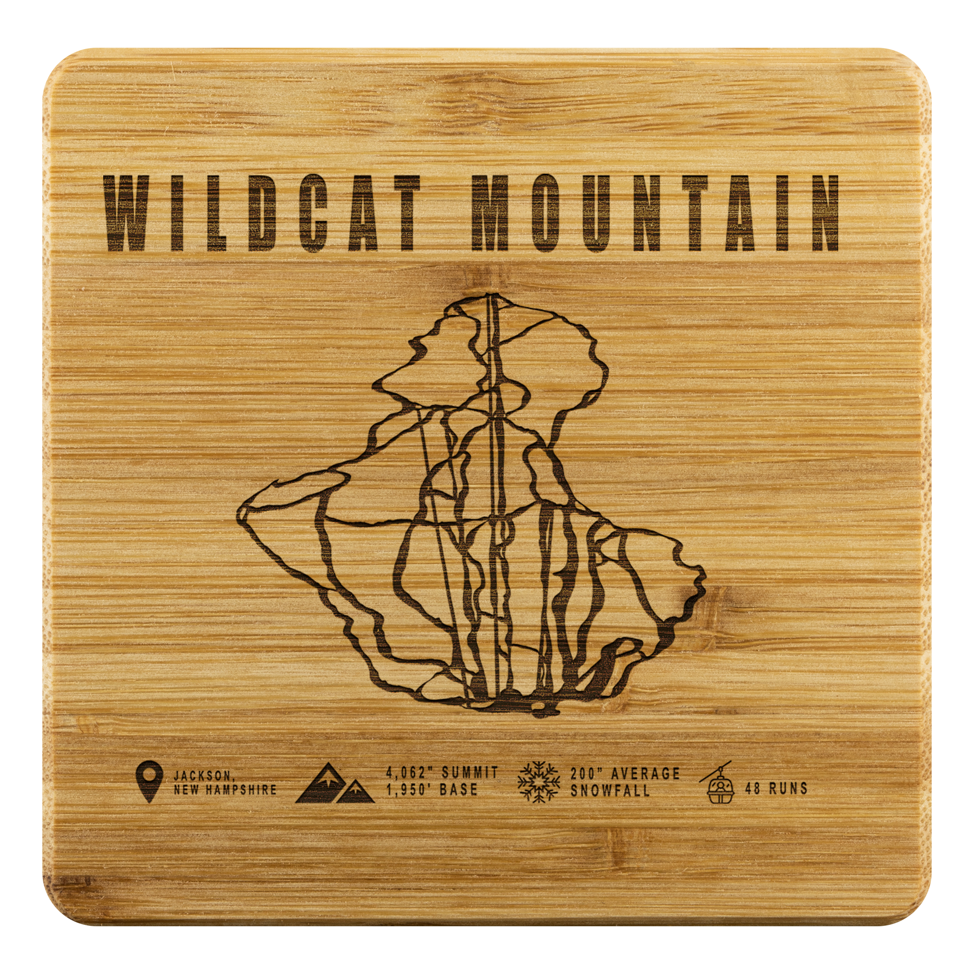 Wildcat Mountain, New Hampshire Ski Trail Map Bamboo Coaster - Powderaddicts
