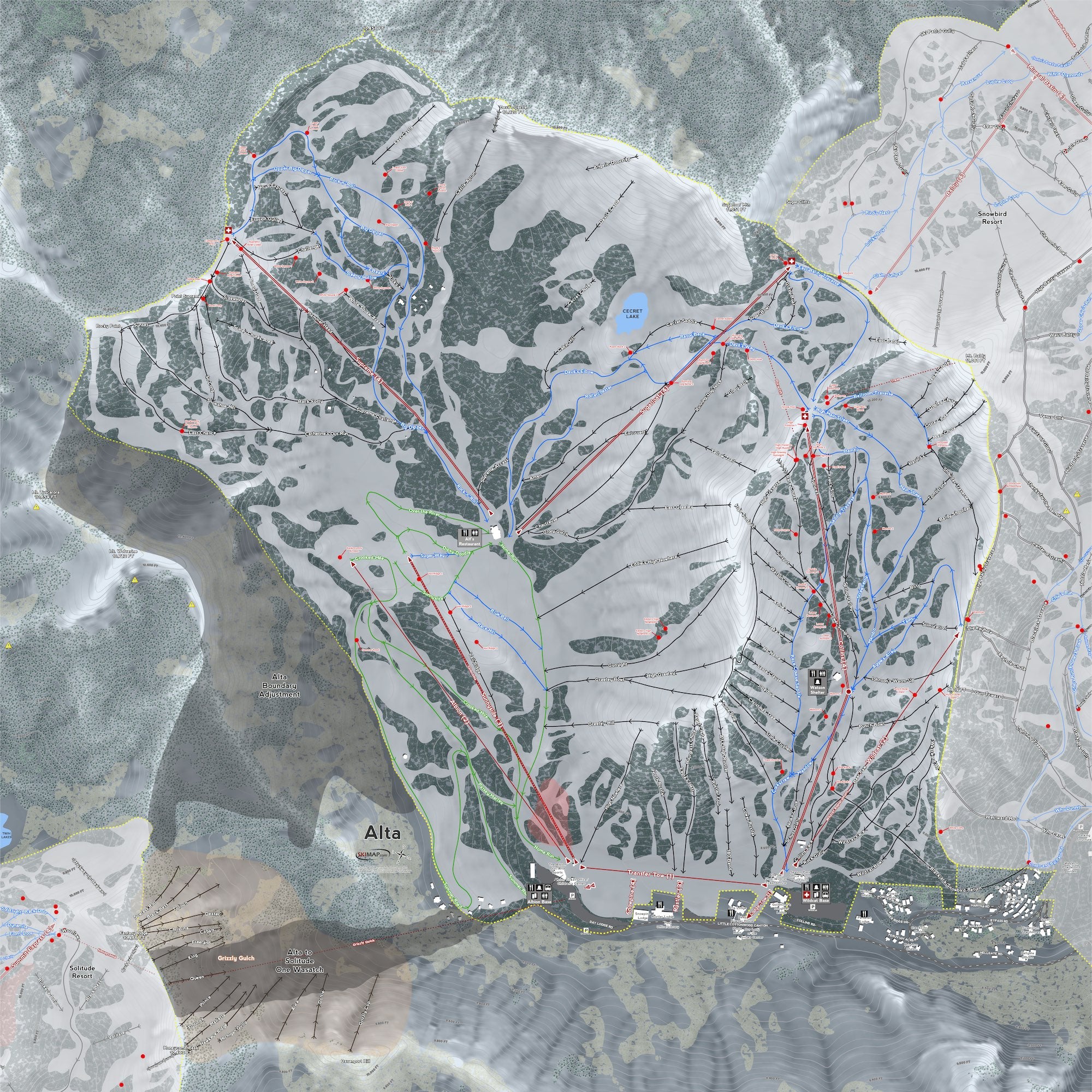 Alta Ski Trail Map Shower Curtain - Powderaddicts