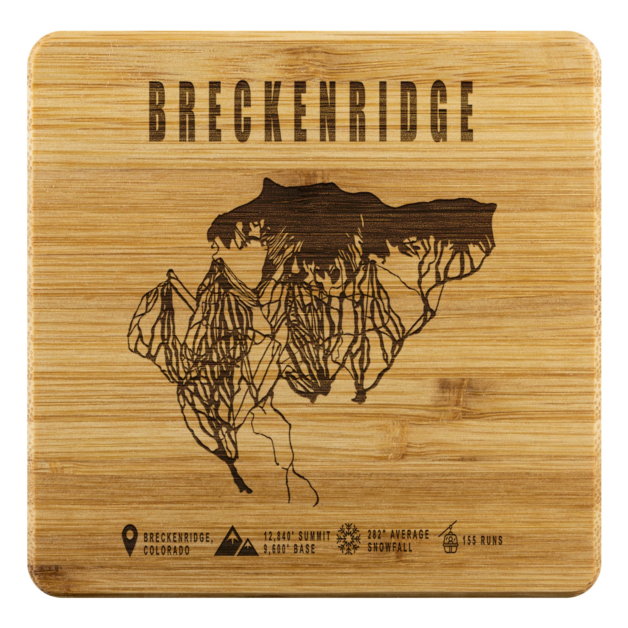 Breckenridge Colorado Ski Trail Map Bamboo Coaster