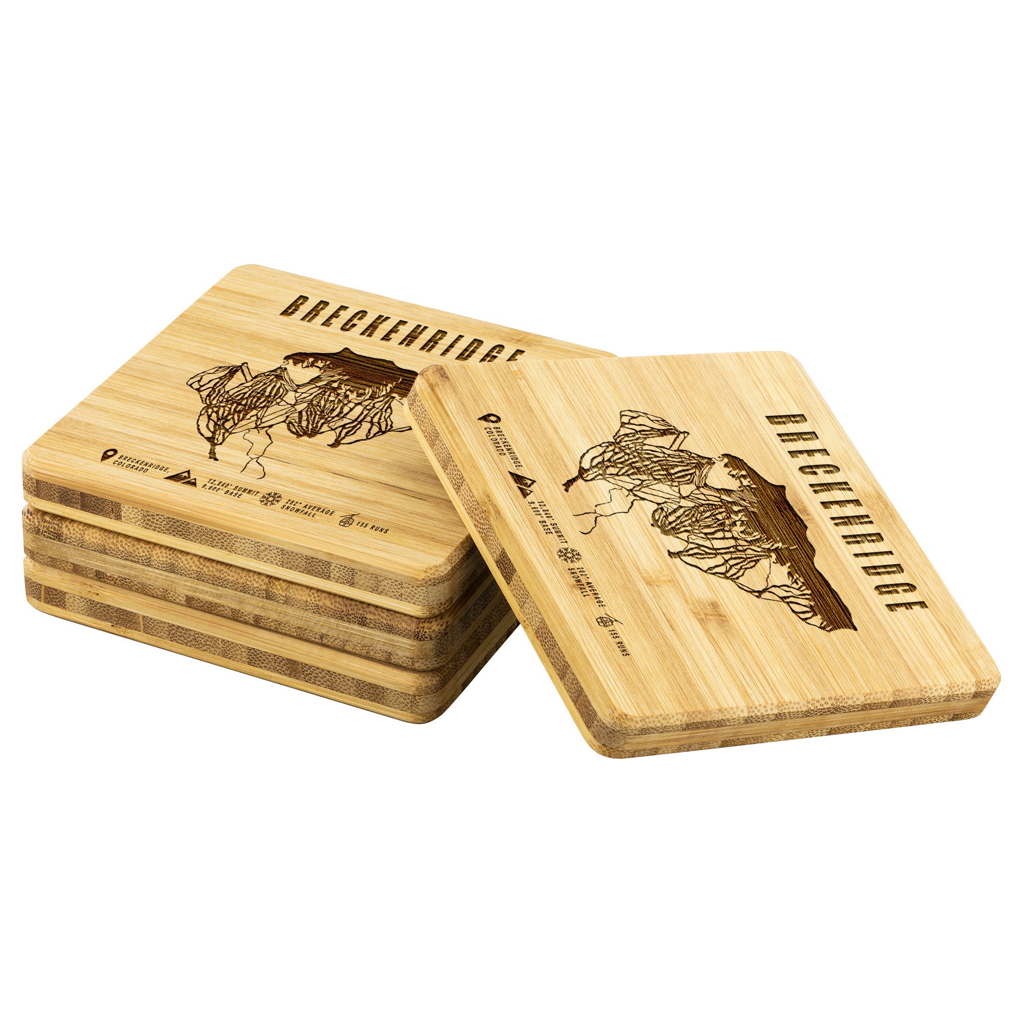 Breckenridge Colorado Ski Trail Map Bamboo Coaster