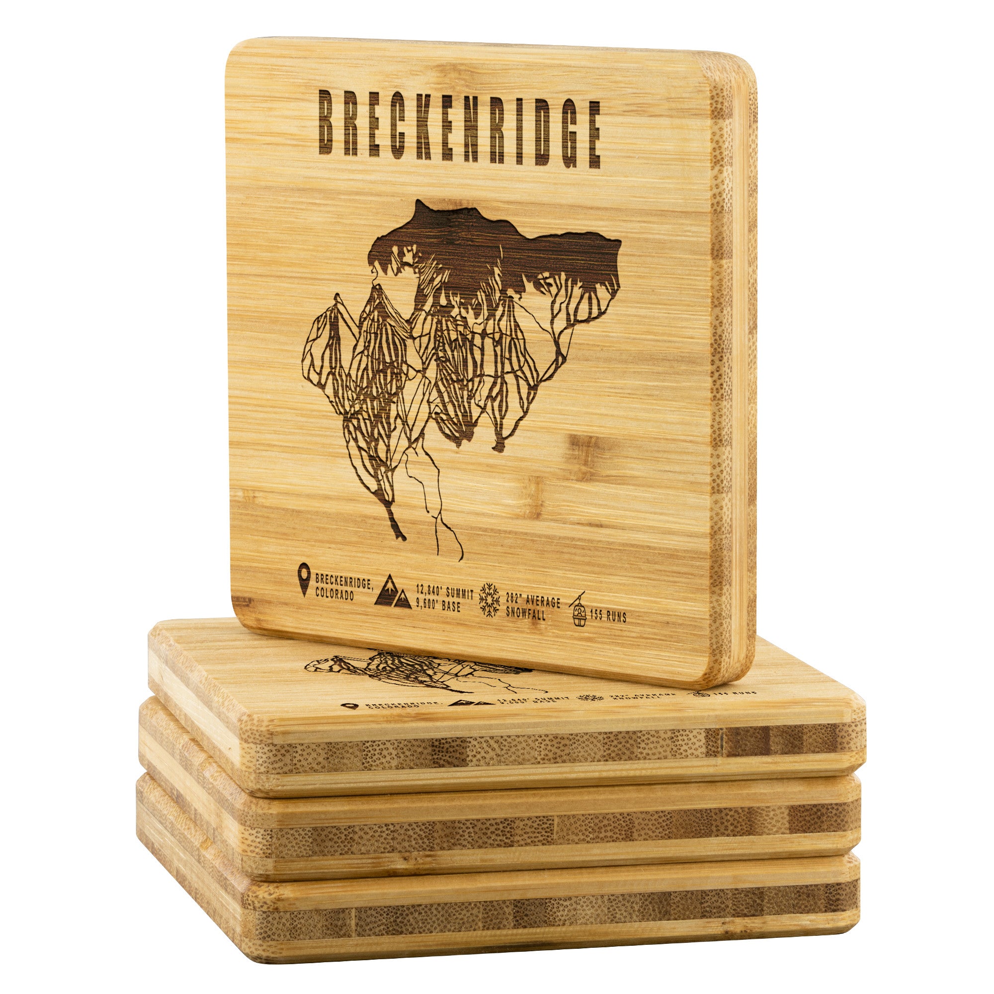 Breckenridge Colorado Ski Trail Map Bamboo Coaster