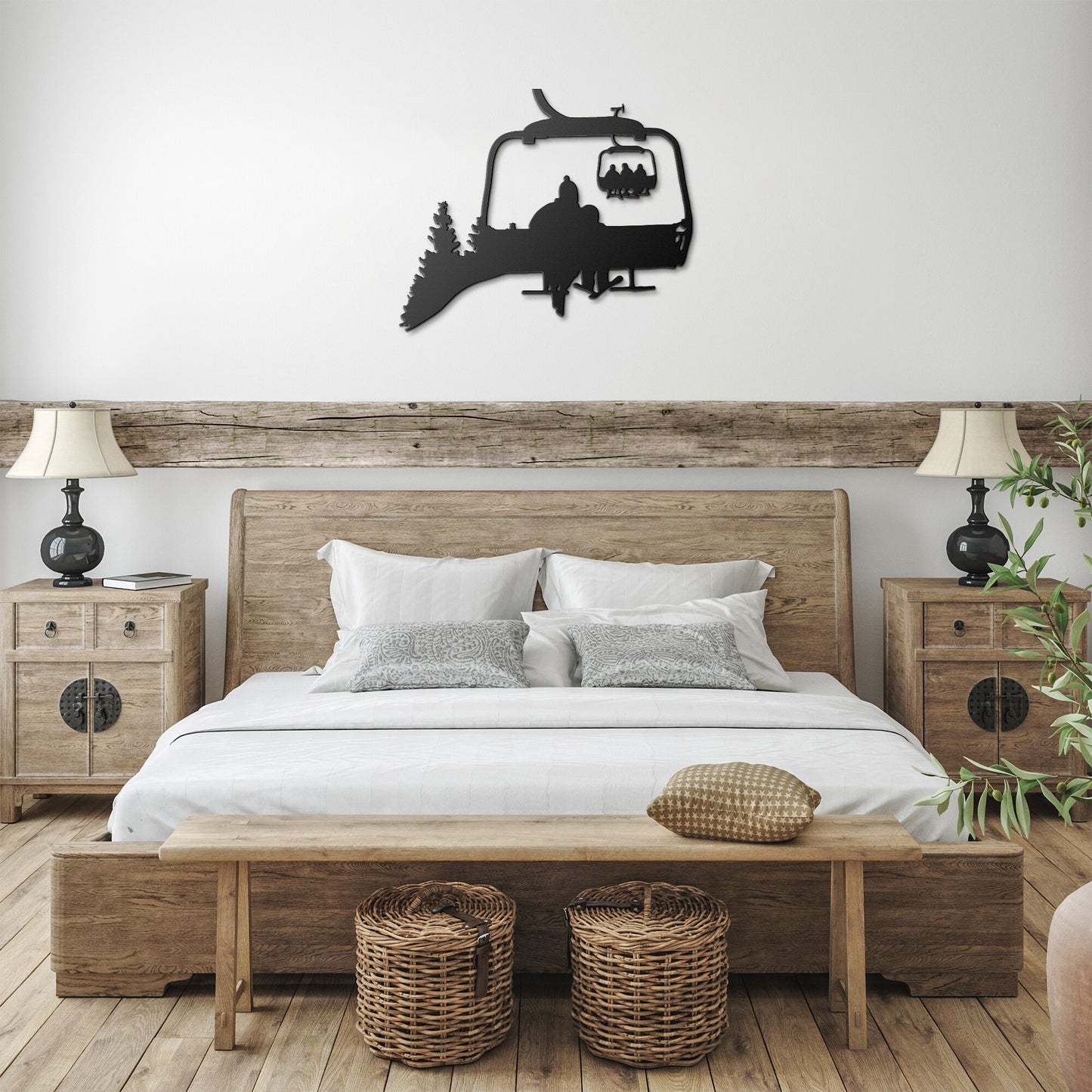 PERSONALIZED CHAIRLIFT SKIING FAMILY METAL WALL ART, 1 SKIING PARENT, 1 SKIING CHILD  (🇺🇸 MADE IN THE USA)