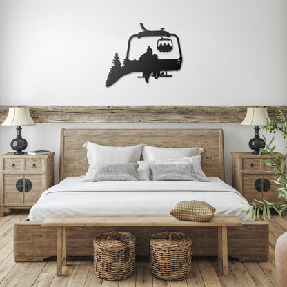 PERSONALIZED CHAIRLIFT SKIING FAMILY METAL WALL ART, 1 SKIING PARENT, 1 SKIING CHILD  (🇺🇸 MADE IN THE USA)
