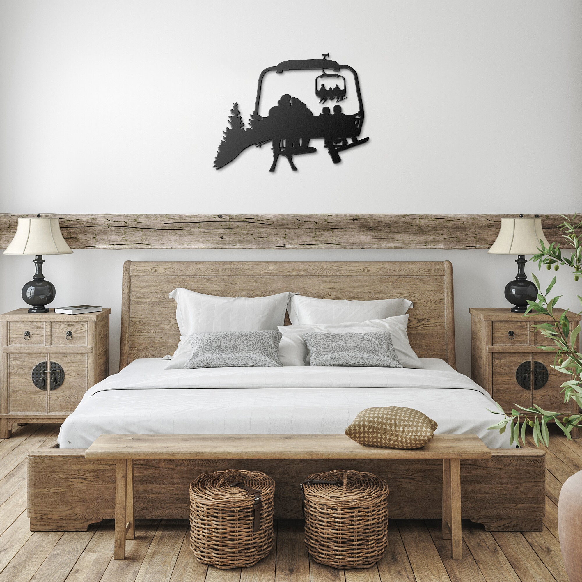 PERSONALIZED CHAIRLIFT SKI & SNOWBOARD FAMILY METAL WALL ART, 1 SKIING DAD, 1 SNOWBOARDING MOM, 2 SNOWBOARDING CHILDREN (🇺🇸 MADE IN THE USA)