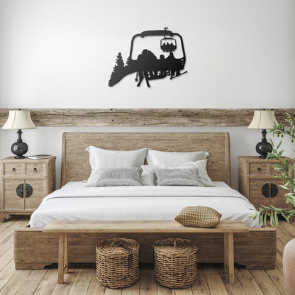 PERSONALIZED CHAIRLIFT SKI & SNOWBOARD FAMILY METAL WALL ART, 1 SKIING DAD, 1 SNOWBOARDING MOM, 2 SKIING CHILDREN  (🇺🇸 MADE IN THE USA) - Powderaddicts