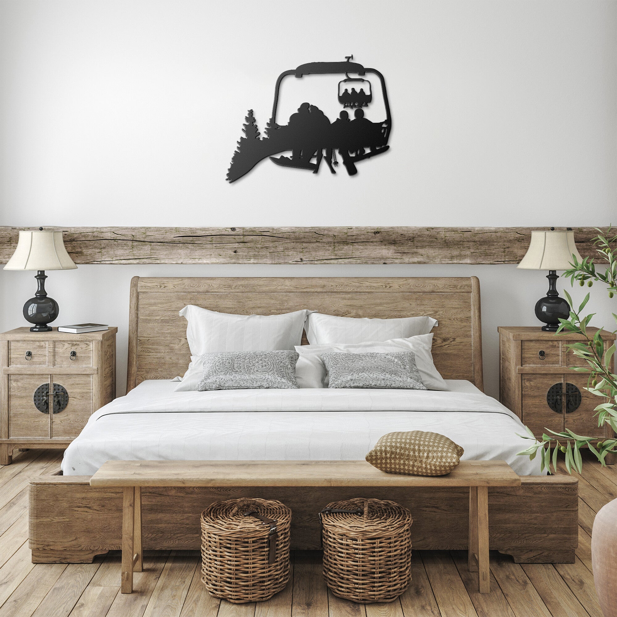 PERSONALIZED CHAIRLIFT SKI & SNOWBOARD FAMILY METAL WALL ART, 1 SNOWBOARDING DAD, 1 SKIING MOM, 2 SNOWBOARDING CHILDREN (🇺🇸 MADE IN THE USA)