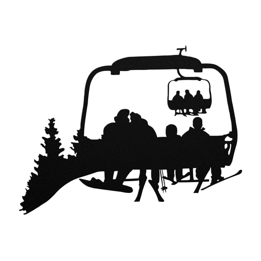 PERSONALIZED CHAIRLIFT SKI & SNOWBOARD FAMILY METAL WALL ART, 1 SNOWBOARDING DAD, 1 SKIING MOM, 2 SKIING CHILDREN (🇺🇸 MADE IN THE USA) - Powderaddicts