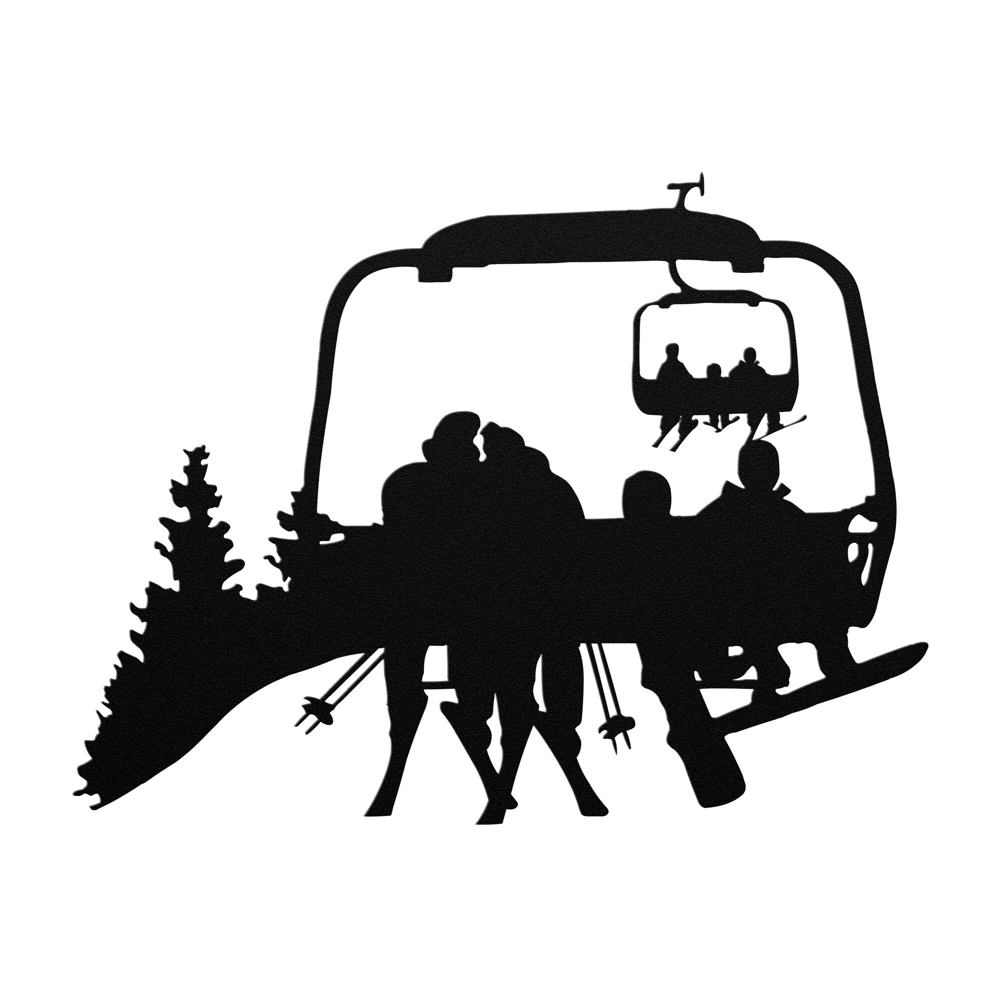 PERSONALIZED CHAIRLIFT SKI & SNOWBOARD FAMILY METAL WALL ART, 2 SKIING PARENTS, 2 SNOWBOARDING CHILDREN  (🇺🇸 MADE IN THE USA)